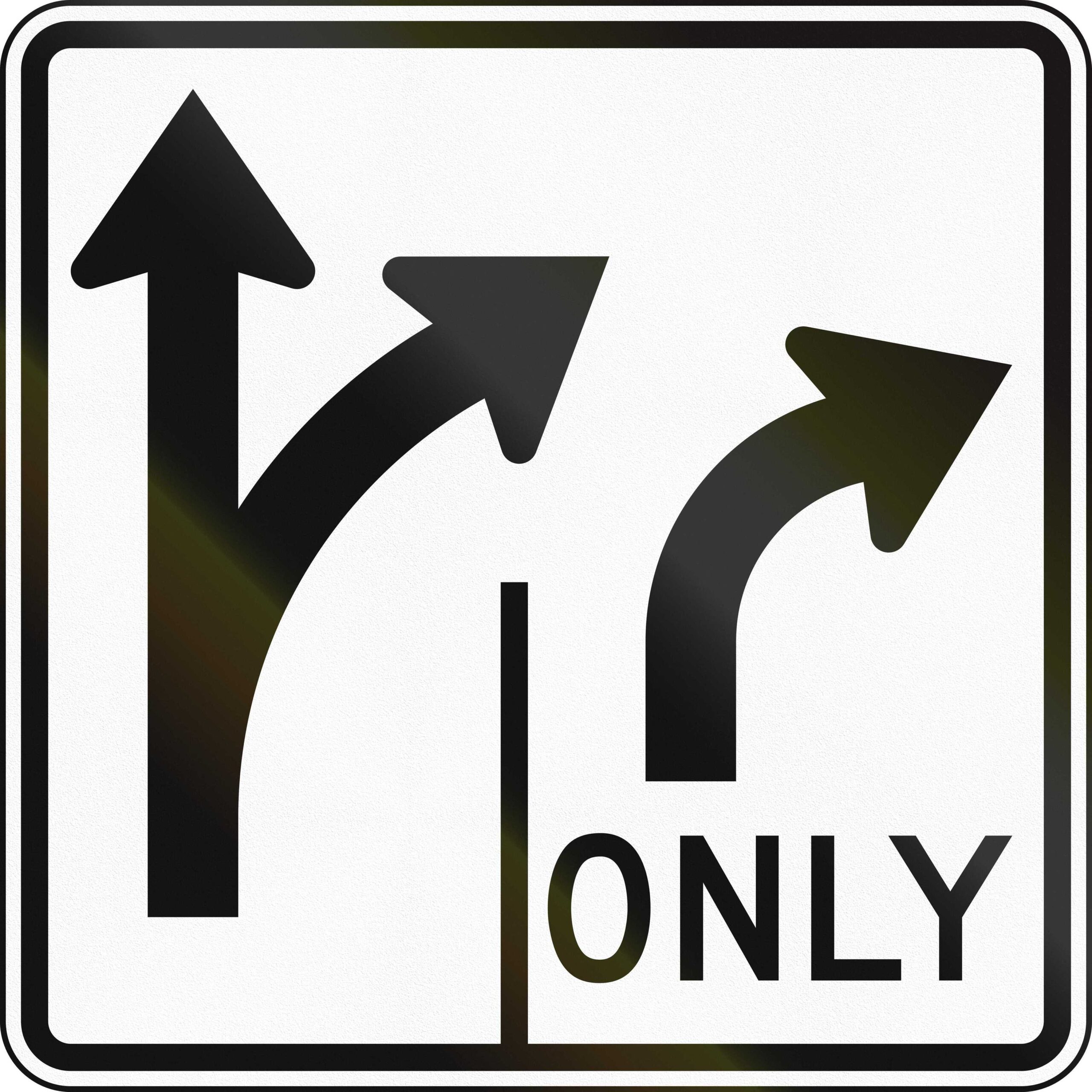 Intersection lane control American road sign.