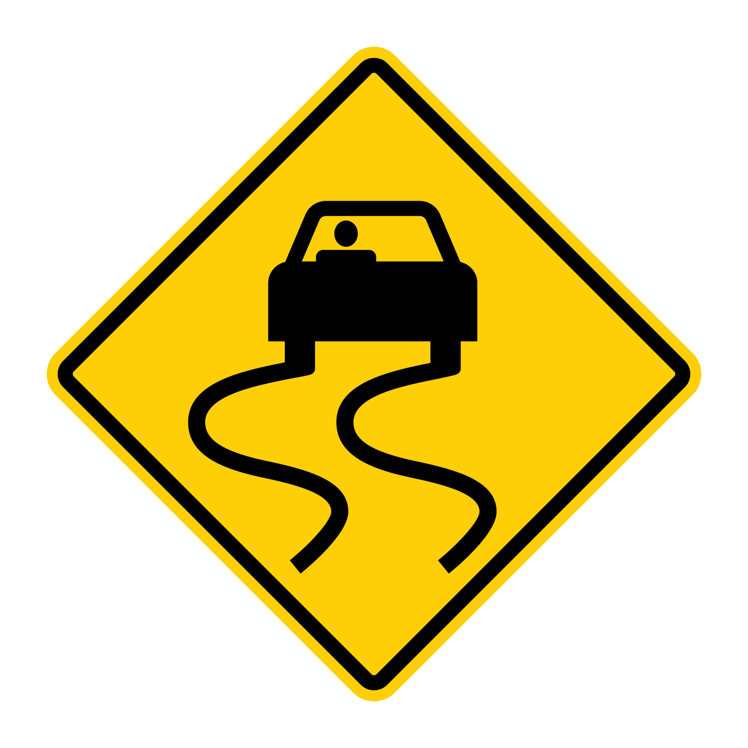 American road sign warning of a slippery road.