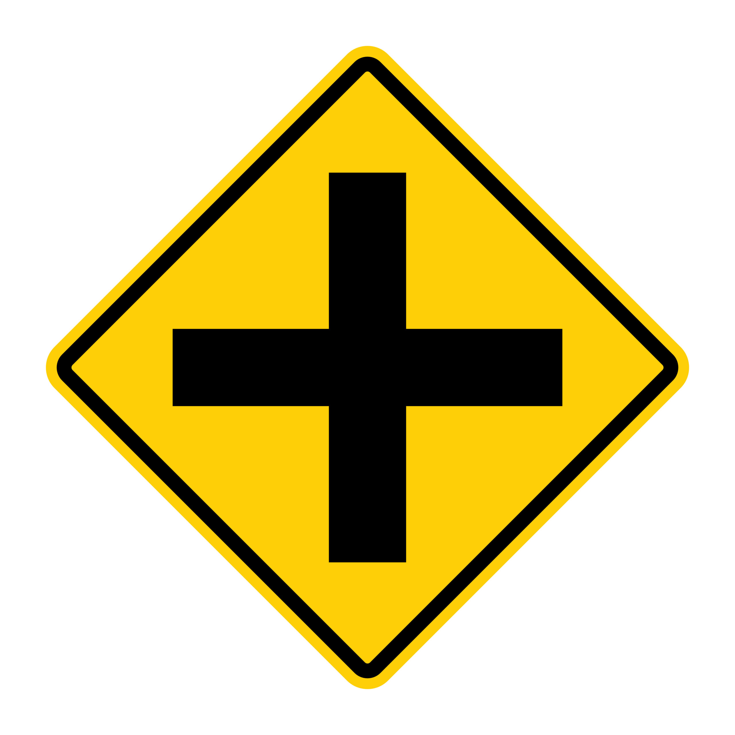 American road sign warning of a crossroad ahead.